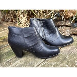 Black Faux Leather Strappy Heeled Ankle Boots Women's Size 8.5 M